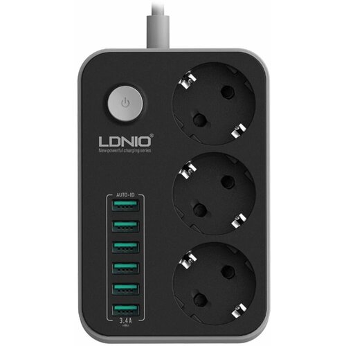 Сетевой фильтр LDNIO 6USB 3.4a + 3 розетки, кабель 2м cетевой фильтр ldnio power socket 3 розетки 6 usb se3631