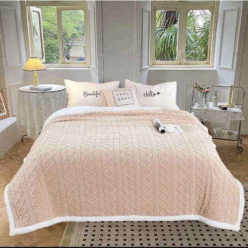 Плед/покрывало на кровать/диван 200х220 см шерстяной, Велсофт, Бежевый