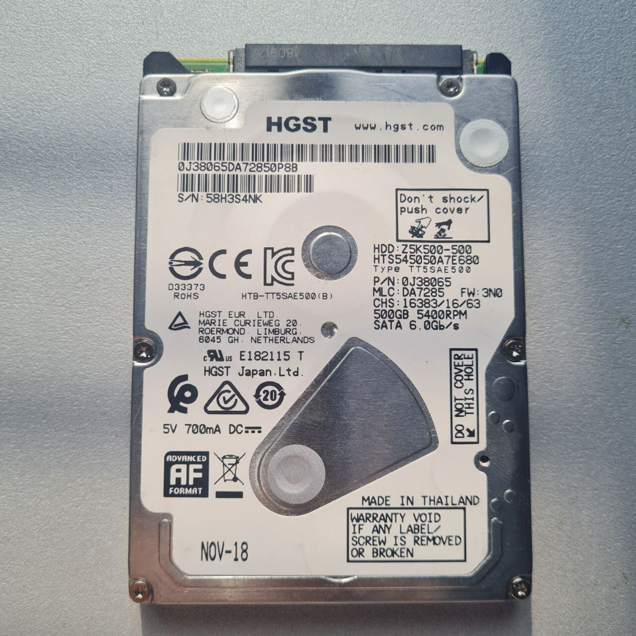 Жесткий диск для ноутбука Hitachi HDD 500Gb 2.5 5400RPM (DA7285)