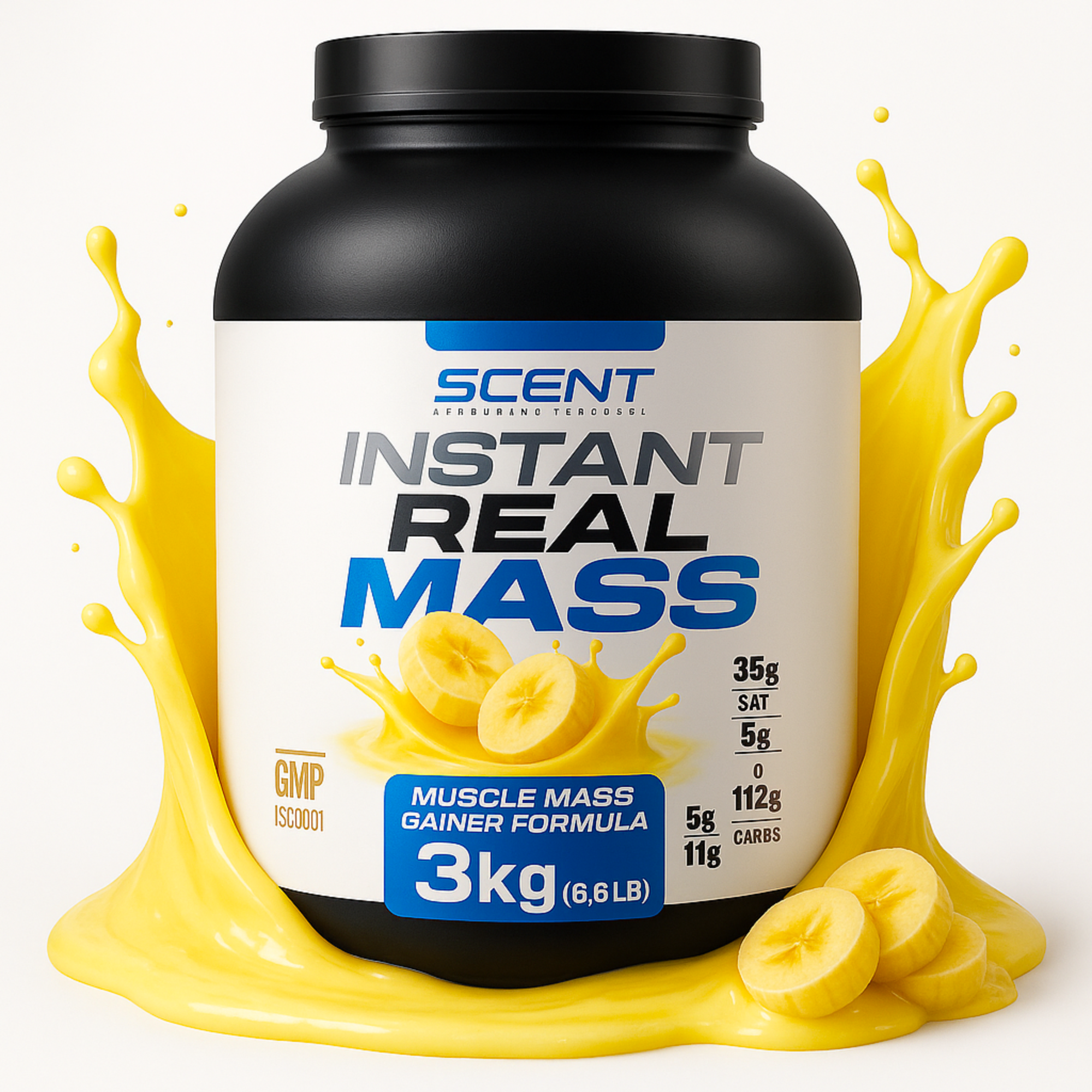 Гейнер, REAL MASS INSTANT, Scenit Nutrition,50г протеина, 5000 ккал, Банан,3 кг