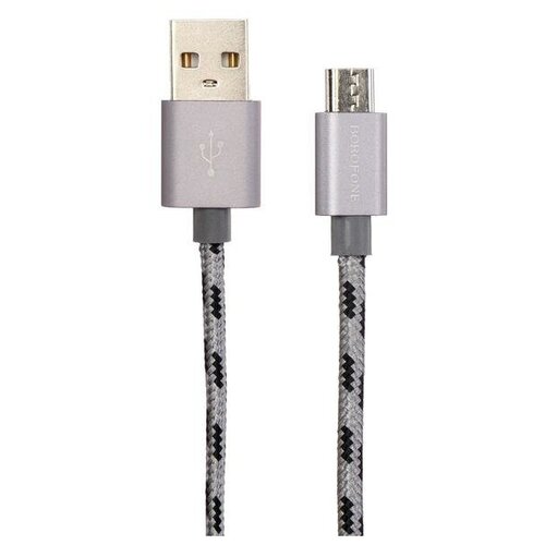 Кабель Borofone BX24, micro USB - USB, 2.4 А, 1 м, графит 5402328 кабель borofone bx24 lightning usb 2 4 а 1 м нейлоновая оплётка золотистый