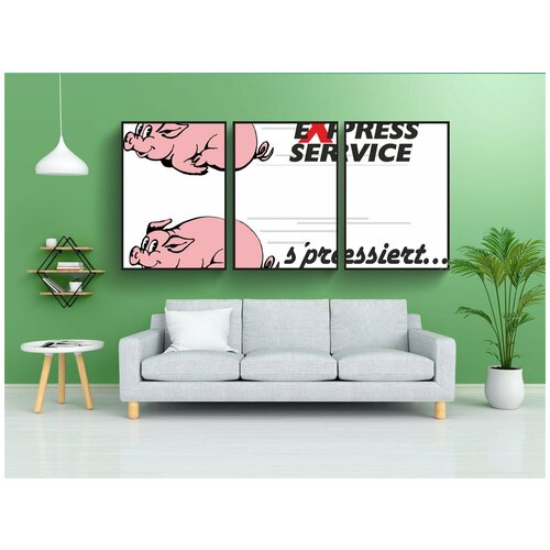 фото Набор модулных постеров для интерьера "rennsau, свинья, скорость" 60x90 см. в тубусе, без рамки lotsprints