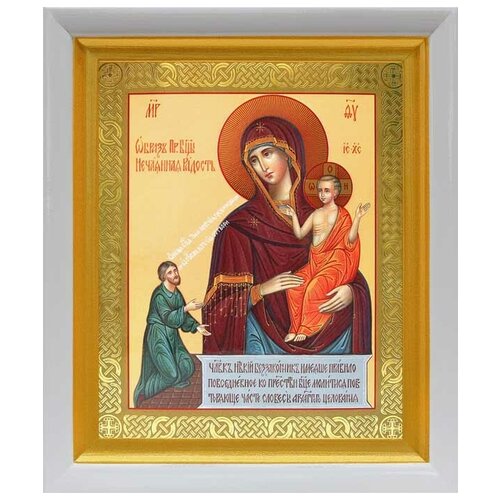 Икона Божией Матери Нечаянная Радость, в белом киоте 19*22,5 см икона божией матери нечаянная радость в широкой рамке 19 22 5 см
