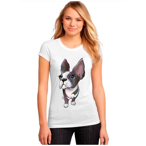 фото "женская белая футболка собака, уши, глаза". размер xs drabs