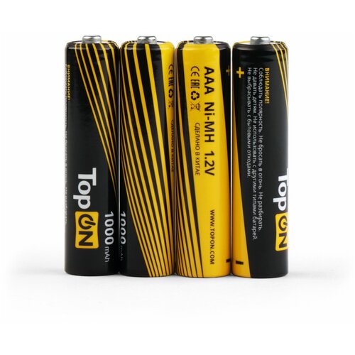 Аккумуляторные батарейки AAA TopON TOP-NH-AAA-1000-4B 1000mAh 1.2V Ni-MH HR03 4 шт в боксе