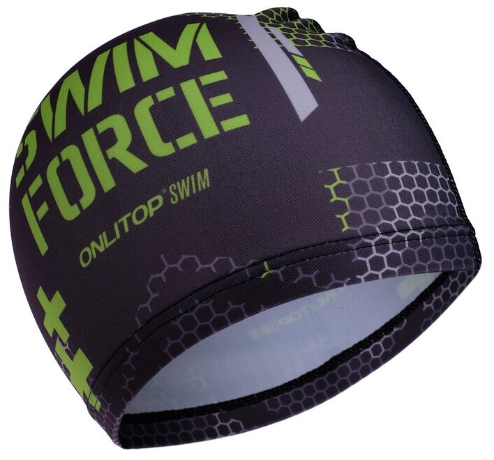 Шапочка ONLYTOP "SWIM FORCE", для плавания, детская, тканевая, обхват 46-52 см, цвет черный, зеленый