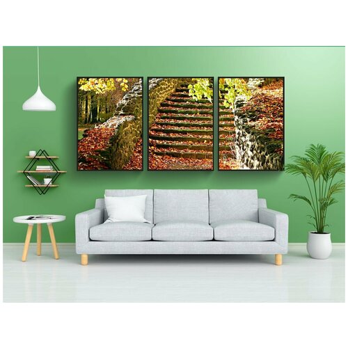 фото Набор модулных постеров для интерьера "падение, лестница, осенние листья" 60x90 см. в тубусе, без рамки lotsprints