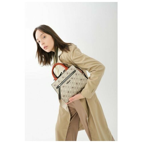 David Jones Сумка тоут, отдел на молнии, 2 наружных кармана, цвет бежевый