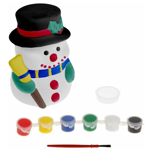 роспись по керамике копилка снеговик с метлой краски 6 цветов по 3 мл кисть Роспись по керамике — копилка «Снеговик с метлой» + краски 6 цветов по 3 мл, кисть