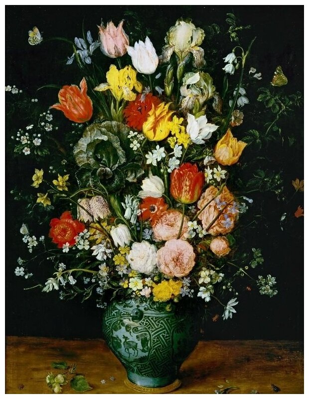 Репродукция на холсте Букет цветов в голубой вазе №1 Брейгель Ян Старший 30см. x 39см.