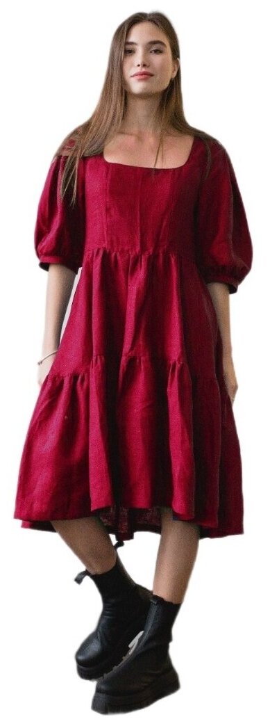 Платье Алиса, TURUROOMS-art, натуральный 100% лен, красное вино, 44 р-р.