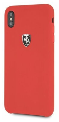 Чехол Ferrari Silicone Rubber Silver Logo Hard для iPhone Xs Max красный