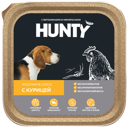 Корм консервированный для взрослых собак HUNTY кусочки в соусе с курицей корм консервированный для кошек hunty сочные кусочки в соусе с кроликом 85г