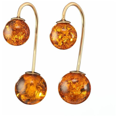 фото Серьги пусеты amberprofi, золочение, янтарь, металл, золотой амберпрофи