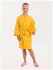 Халат вафельный детский BIO-TEXTILES Кимоно размер 34 желтый для девочки домашний банный хлопок с запахом