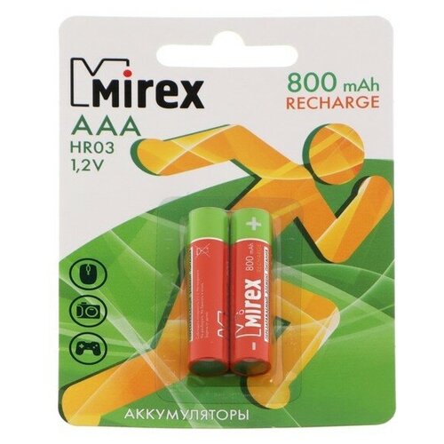 Аккумулятор Mirex, Ni-Mh, AAA, HR03-2BL, 1.2В, 800 мАч, блистер, 2 шт.