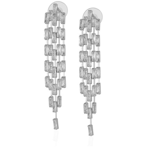 Длинные вечерние серебристые серьги с кристаллами