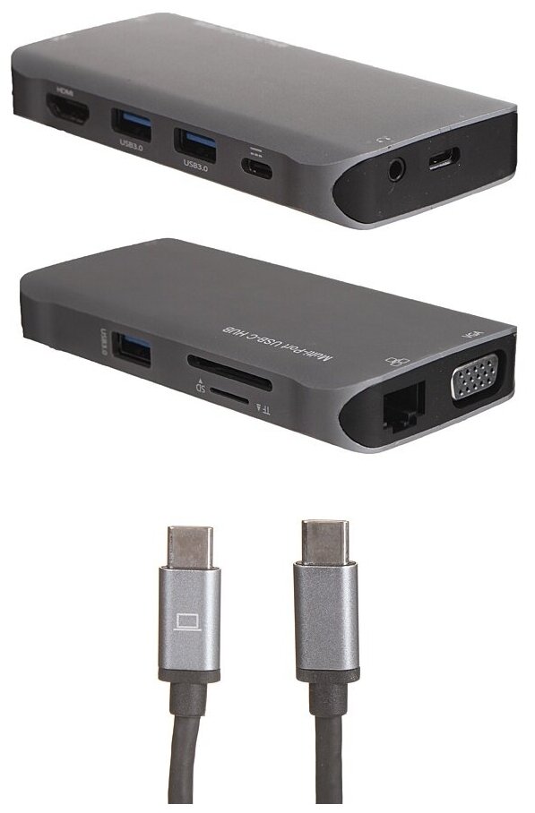 Разветвитель GCR TypeC Hub 10 in 1 HDMI + VGA + RJ45 + USB3.0 x3 + Card Reader + Audio + TypeC PD, VHUSD101