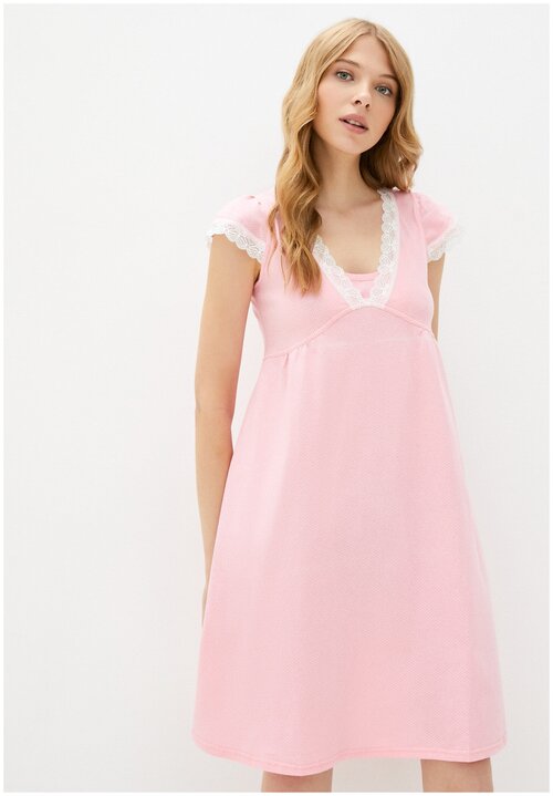 Платье La Pastel, застежка отсутствует, короткий рукав, трикотажная, размер 42, 44, 48, 50, розовый, белый