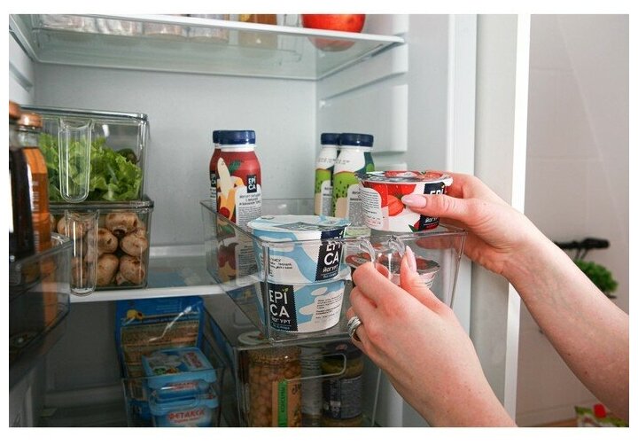 Контейнер для холодильника с крышкой и ручкой RICCO, 32×20,5×10 см, цвет прозрачный - фотография № 5