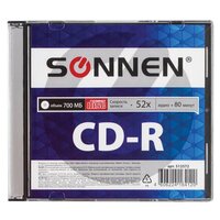 Диск CD-R SONNEN, 700 Mb, 52x, Slim Case (1 штука), 512572