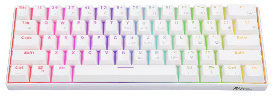 Ультракомпактная (60%) механическая клавиатура Royal Kludge RK61 - 3 типа подключения, 61 клавиша, белая, переключатели RK Brown