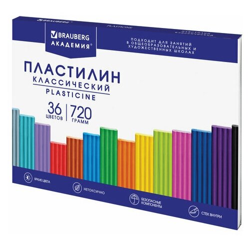 Пластилин классический BRAUBERG академия классическая 36 цветов 720 г стек высшее качество, 3 шт пластилин brauberg 106309 36 цветов