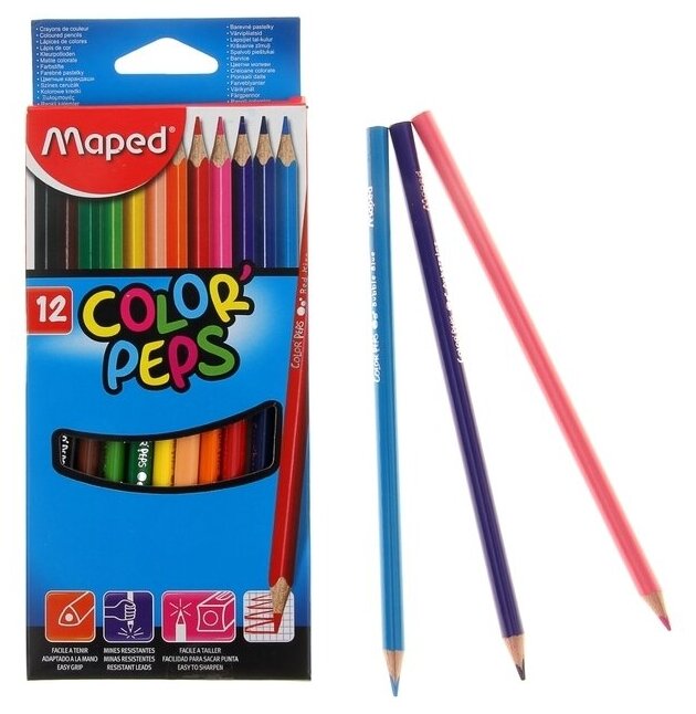 Карандаши трехгранные 12 цветов, Maped Color Peps, европодвес