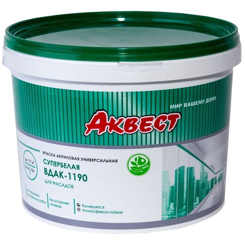 Краска акриловая Аквест ВДАК-1190 для фасадов матовая белый 14 кг 2498₽