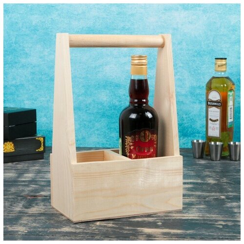 Ящик для бутылок Sima-land 21х11,5х30,5 см, переноска, с деревянной ручкой, натуральная (3638442)