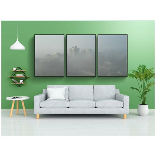 фото Набор модулных постеров для интерьера "город, туманное утро, загадочный" 60x90 см. в тубусе, без рамки lotsprints