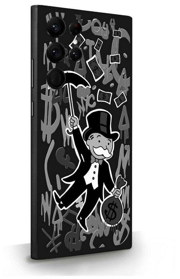 Черный силиконовый чехол MustHaveCase для Samsung Galaxy S22 Ultra Monopoly Black Edition Монополия для Самсунг Галакси С22 Ультра