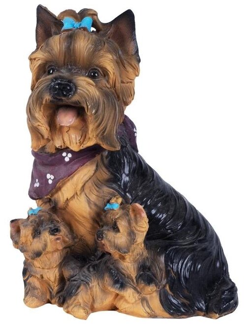 Фигура садовая Собака Йорк с щенками h30 см