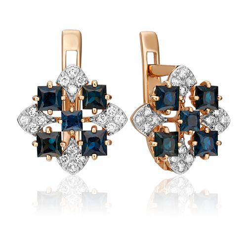 PLATINA jewelry Серьги из красного золота с сапфиром и бриллиантом 02-0878-00-105-1110-30