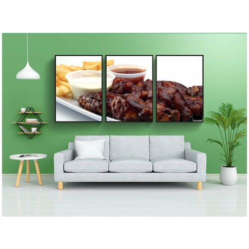 фото Набор модулных постеров для интерьера "куриные крылышки, барбекю, жареный" 60x90 см. в тубусе, без рамки lotsprints