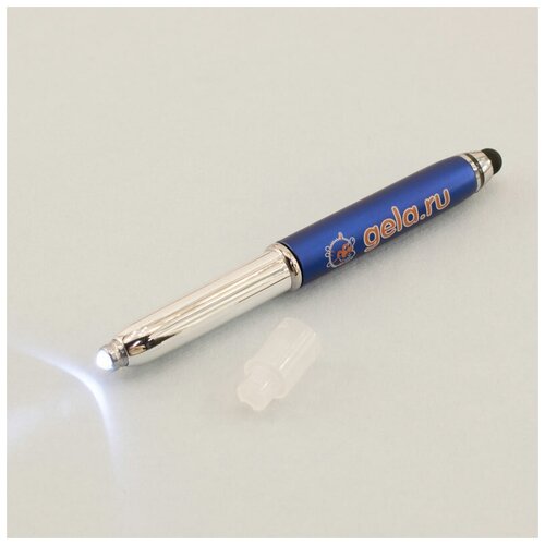 Ручка шариковая GELA.RU с фонариком LED и стилусом 12,5 см синий/серебристый 12 мм HEMLINE SPEC/G002/12