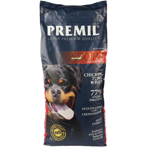Полнорационный сухой корм PREMIL Super Sport для взрослых очень активных и рабочих собак всех пород и величины 15 кг