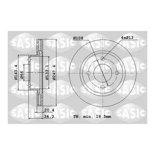 Диск тормозной передний вентилируемый SASIC 2464A74J