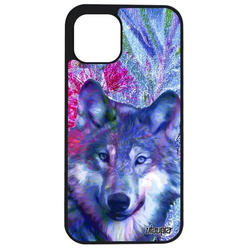 фото Защитный чехол на смартфон // iphone 12 // "дикий волк" одинокий хаски, utaupia, фуксия