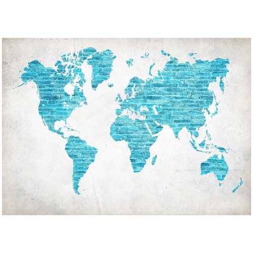 Карта. Материки из голубого кирпича - Виниловые фотообои, (211х150 см) карта материки из красного кирпича виниловые фотообои 211х150 см