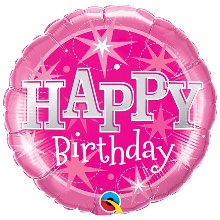 Воздушный шар фольгированный Qualatex круг С днем рождения, 46 см, Искры розовый