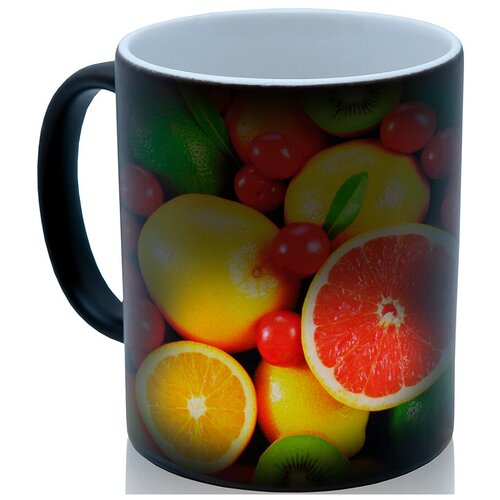 фото Кружка хамелеон фрукты, ягоды. апельсин, киви, красивый сувенир drabs