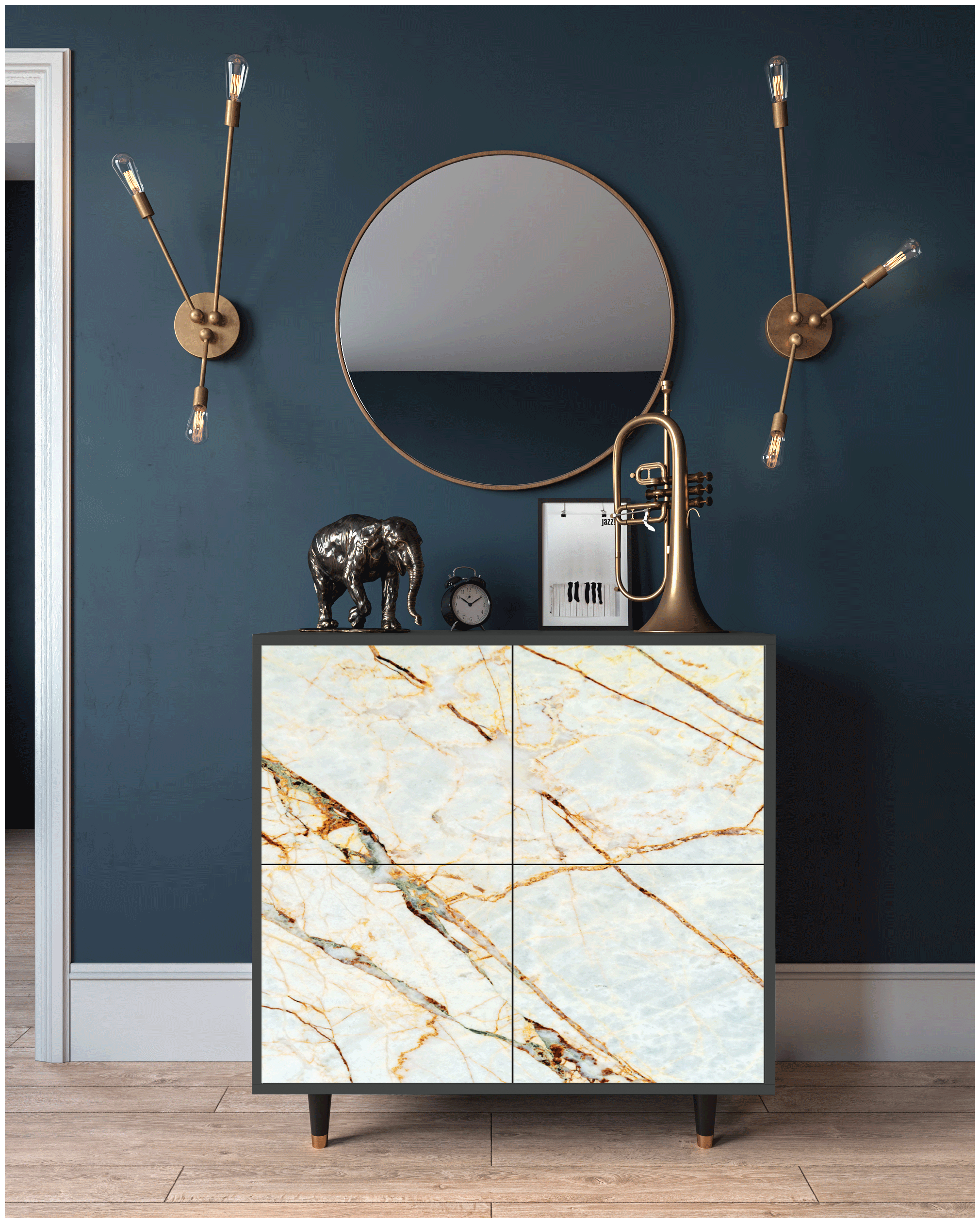 Комод - STORYZ - BS3 Sandy Marble, 94 x 96 x 48 см, Антрацит