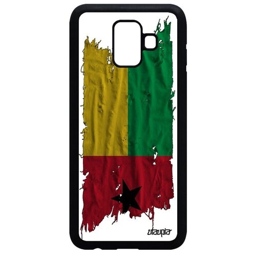 фото Ударопрочный чехол на смартфон // samsung galaxy a6 2018 // "флаг гвинеи бисау на ткани" стиль государственный, utaupia, белый