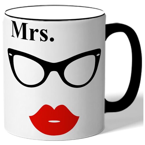 фото Кружка с цветной ручкой mrs, очки и губки drabs