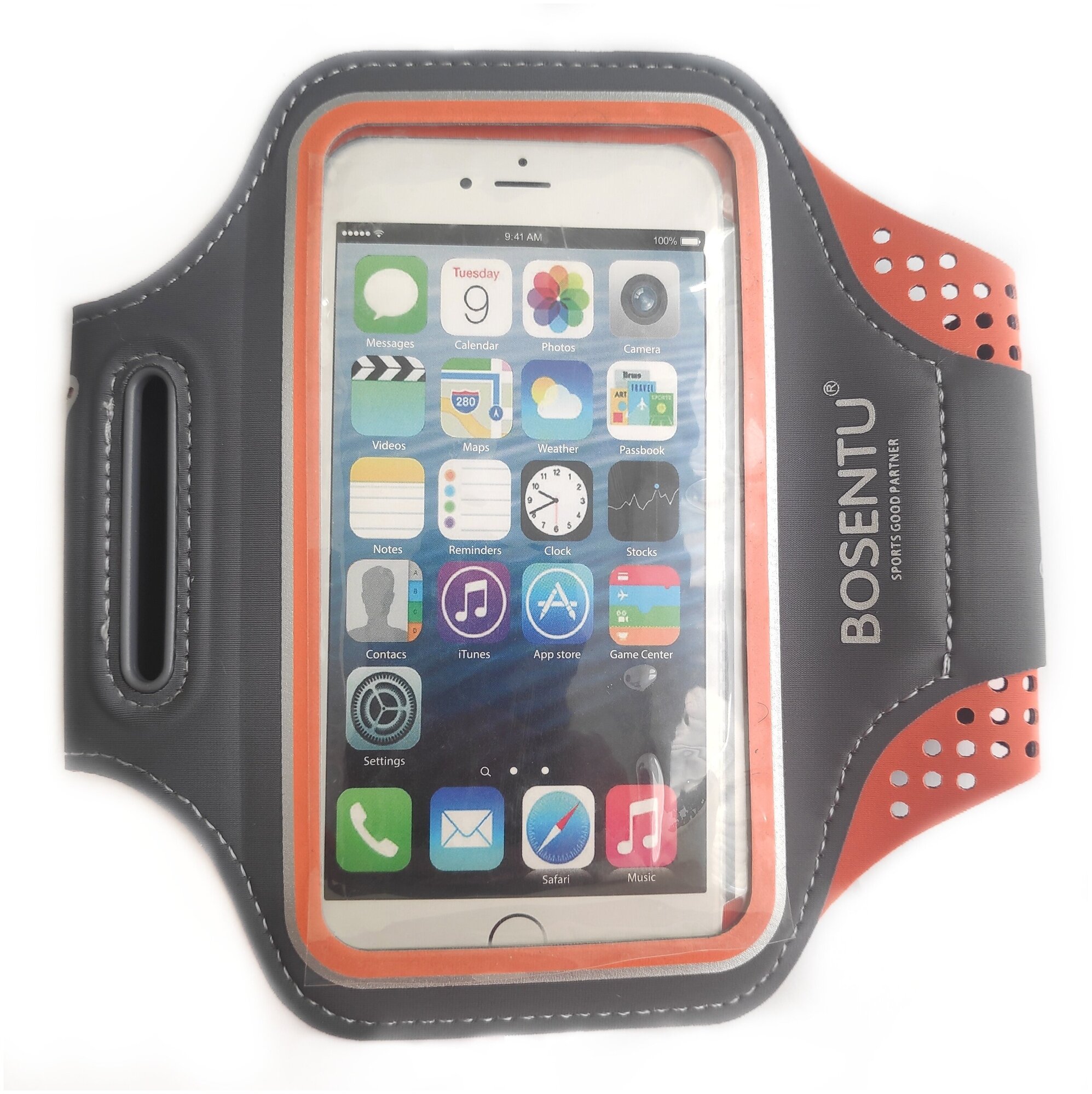 Спортивный чехол для смартфона на плечо серо-оранжевого цвета