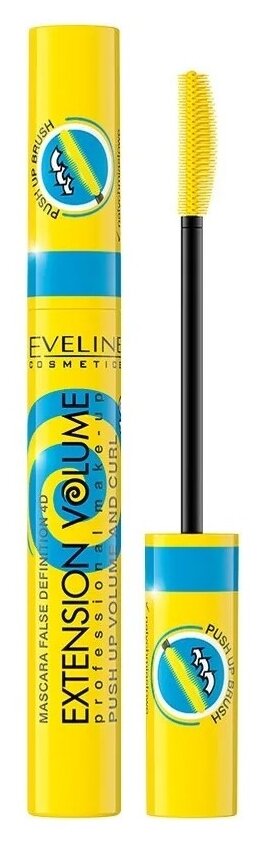 Eveline Cosmetics Тушь для ресниц Extension Volume False Definition 4D Push Up, черный