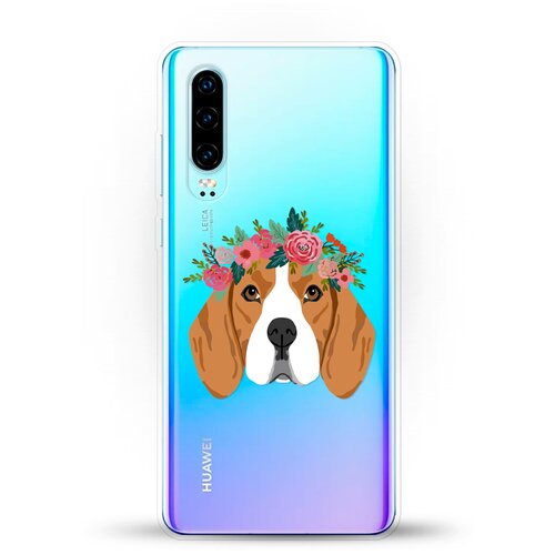 фото Силиконовый чехол бигль с цветами на huawei p30 andy & paul