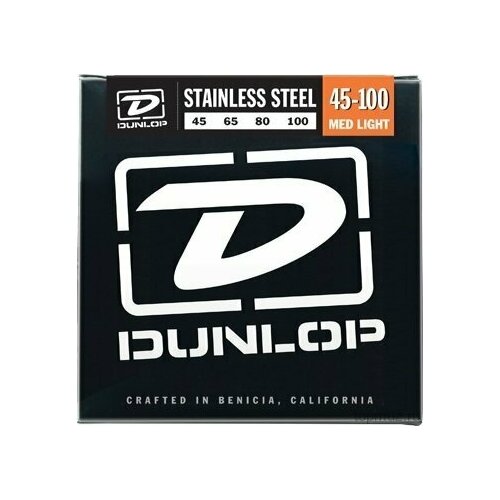 струны для бас гитары dunlop dbs45125 5стр 45 125 DUNLOP DBS Stainless Steel Bass Med Light 45-100 струны для 4-струнной бас-гитары