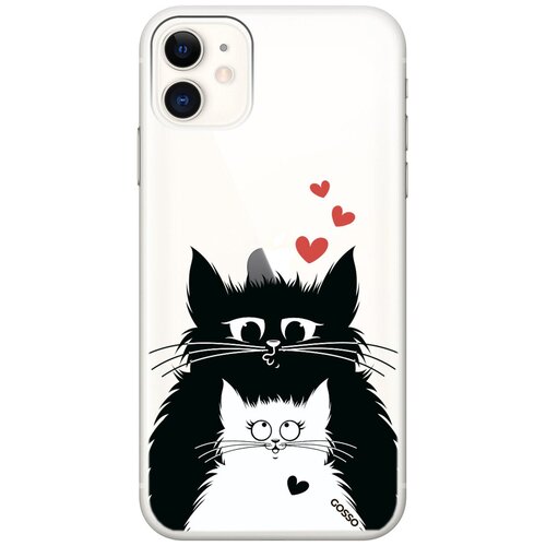 фото Ультратонкий силиконовый чехол-накладка clearview для apple iphone 11 с 3d принтом "cats in love" gosso